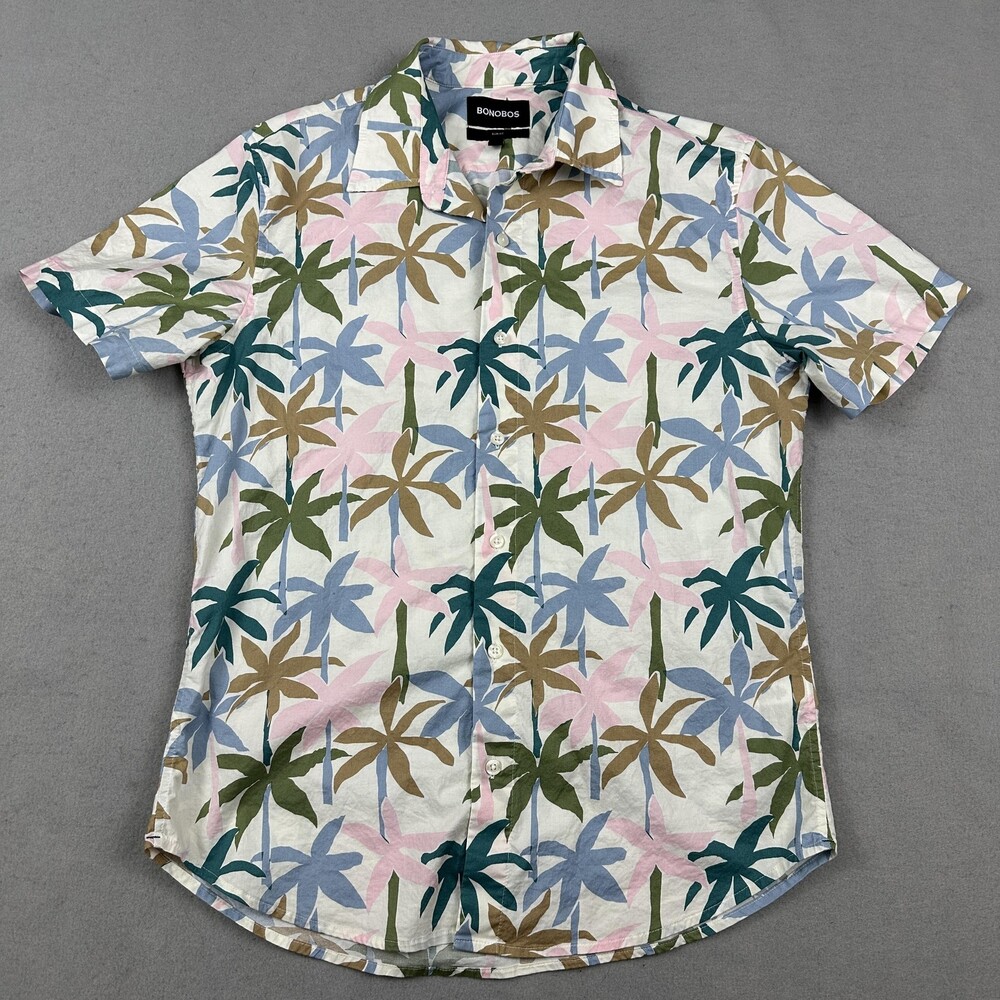 Bonobos Shirt Men Medium Palm Tree Print Hawaiian Short Sleeve Button Up Slim M